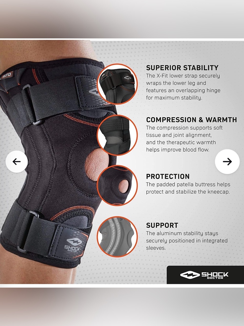NWT Shock Doctor Knee Stabilizer Brace in Black and Gray - Adult MED - Picture 7 of 12